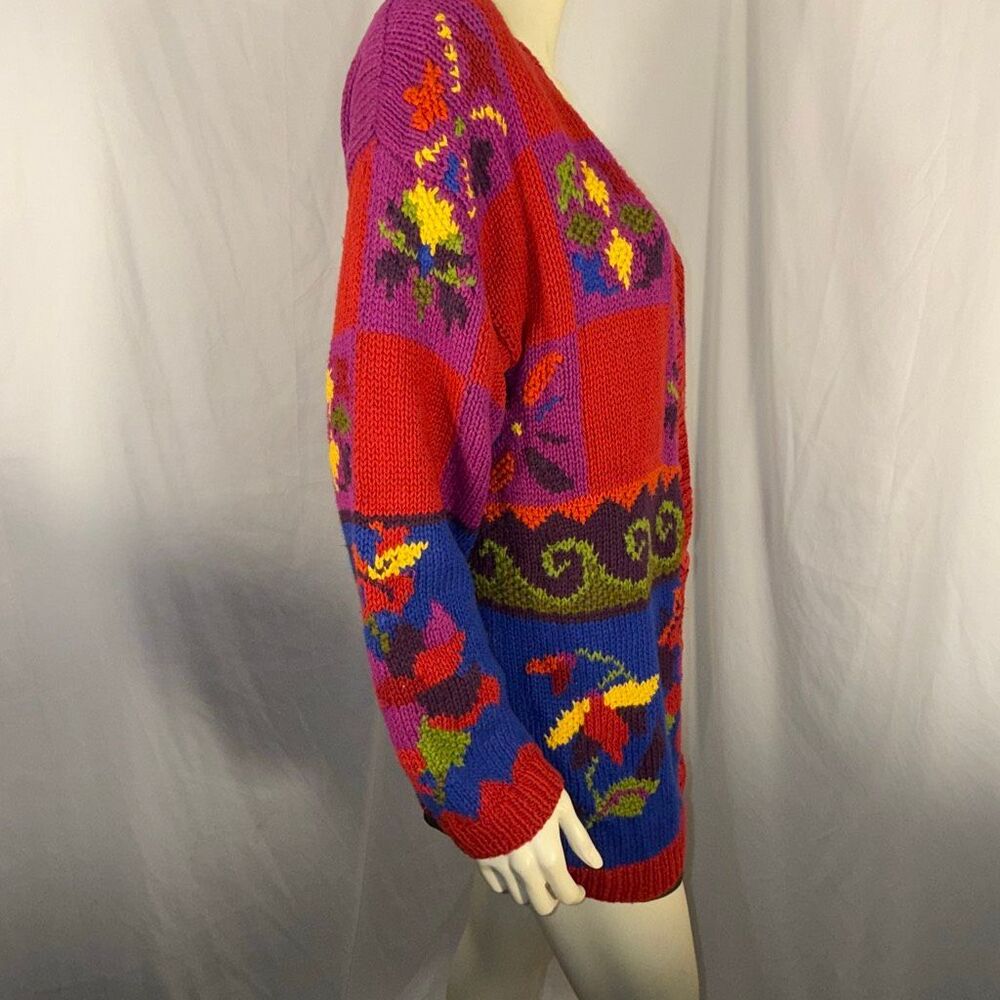 Vintage Jacquelyn by Browne Colorblock Floral Knit Cardigan Sweater | 80s 90s Bo - Picture 7 of 14